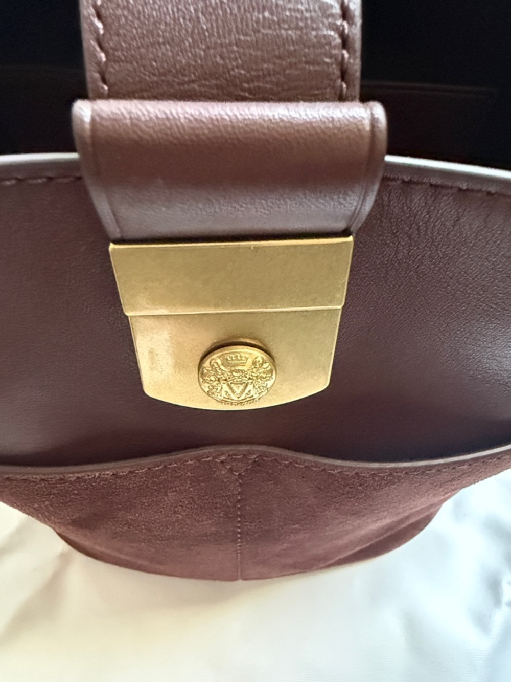 Leather & Suede Bucket Bag in Dark Brown - Classic Women's Handbag - Picture 4 of 8